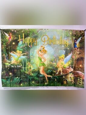 Tinkerbell Happy Birthday Backdrop Banner 5x3Ft